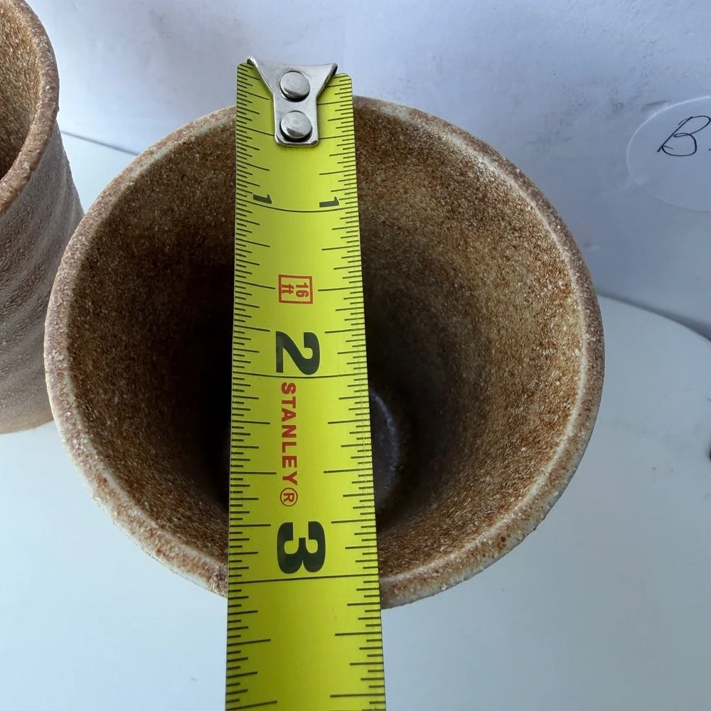 Set of 2 Artisan Stoneware Tumblers Rustic Brown Textured Cups B-11